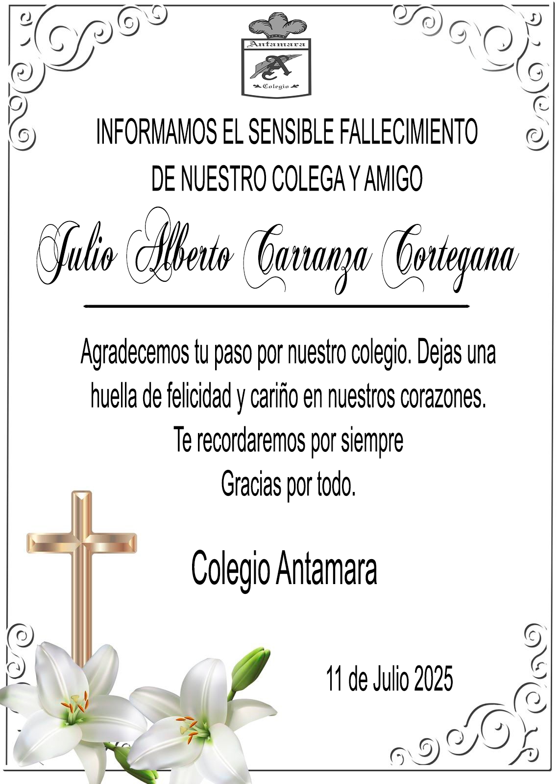 TARJETAS DEFUNCION JULIO CARRANZA